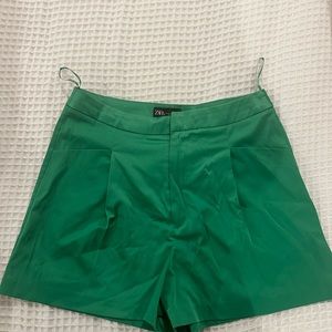 Zara Satin Green Shorts